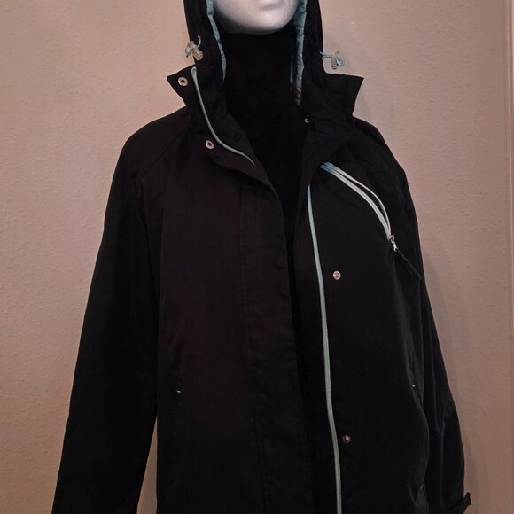 Beautiful slightly used Izod women's black ski jacket with teal accent. Size L. - Picture 4 of 12